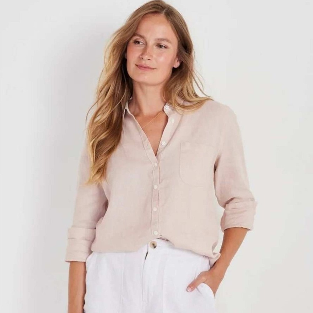 Not Monday Pink Peony Kennedy Linen Shirt Button Down Size Large‎